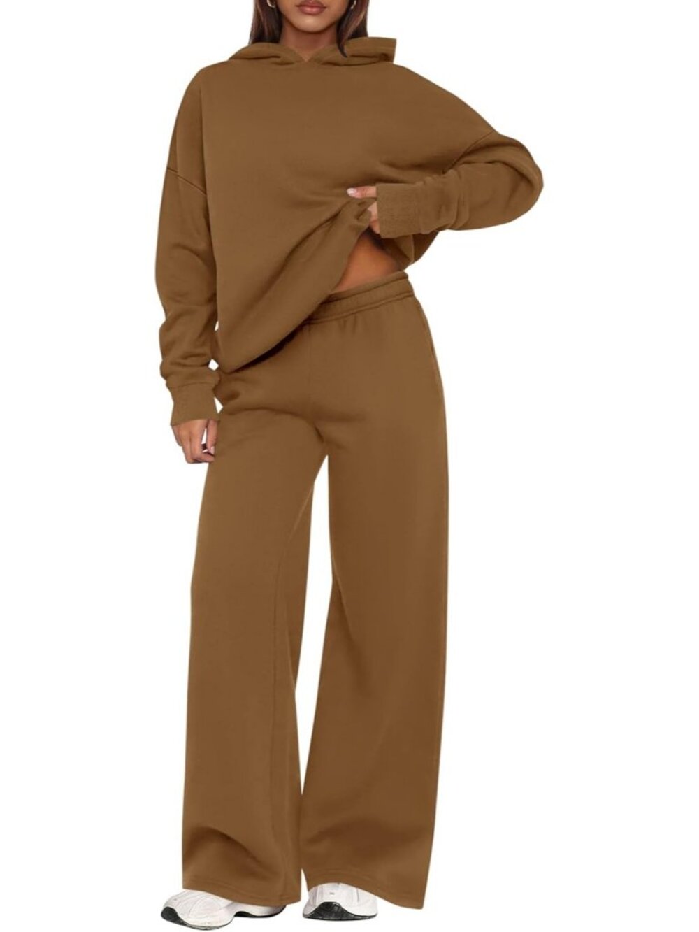 Women's Sweatsuits 2 Piece Sets Light Brown Casual Long Sleeve Sweatpants Fall